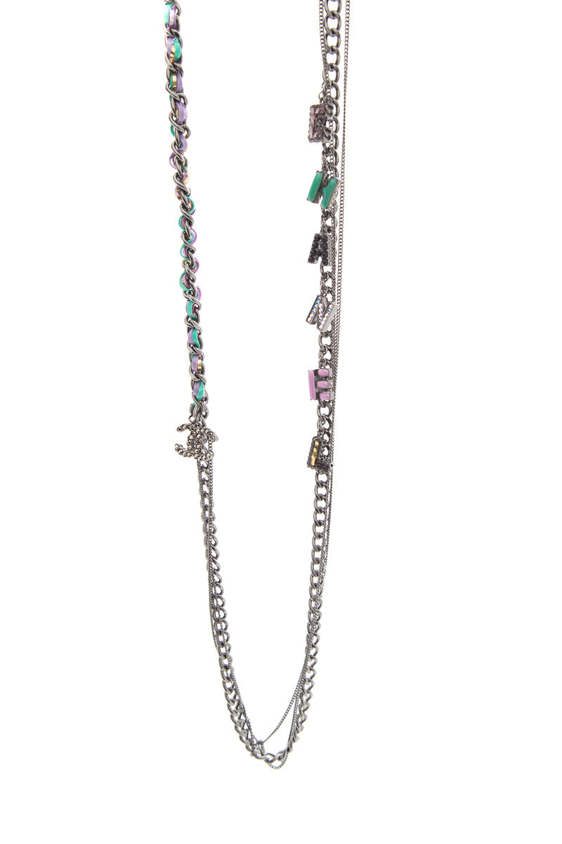 Chanel Purple & Teal Long Chain Necklace