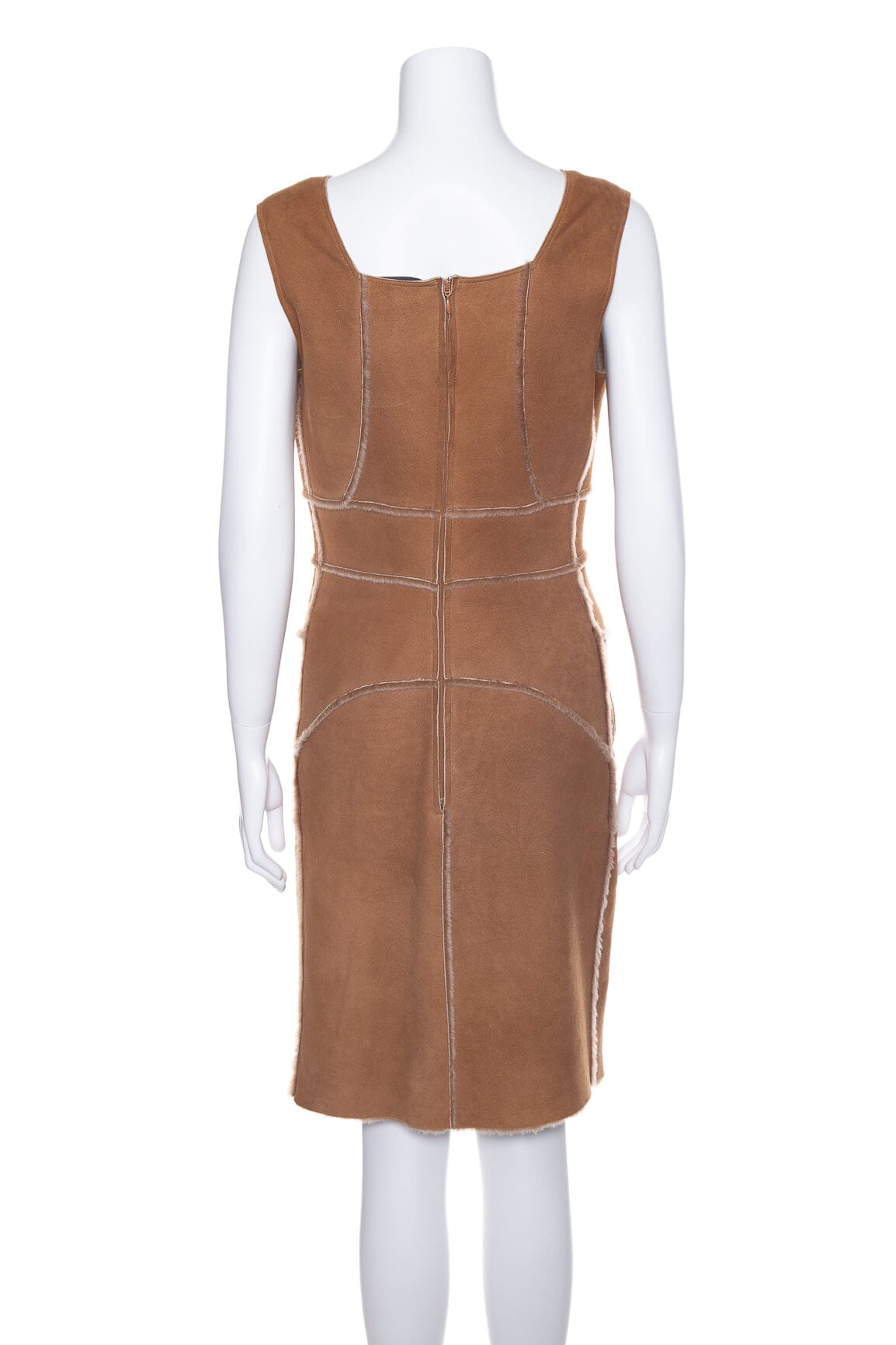 Chanel Brown Shearling Sleeveless Dress SZ 40