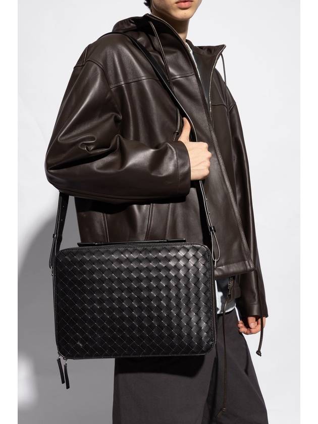 Bottega Veneta Intrecciato Leather Brief Case Black