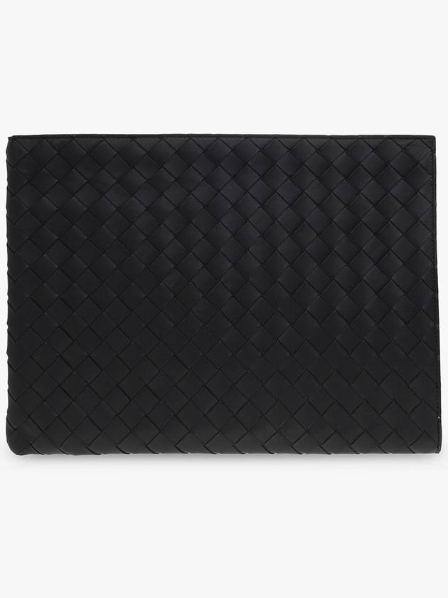 Bottega Veneta Intrecciato Half-Zip Clutch Bag Black