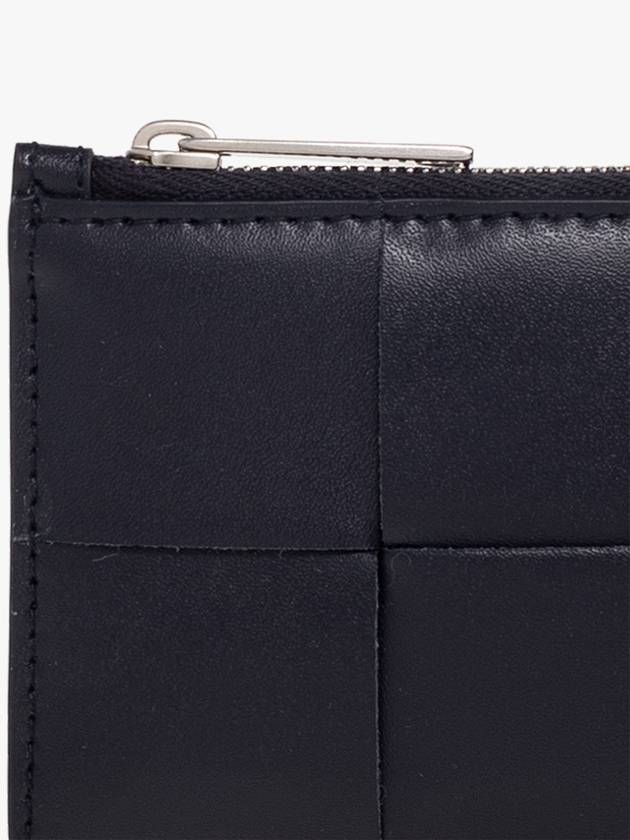 Bottega Veneta Intrecciato Leather Silver Zipper Card Wallet Navy