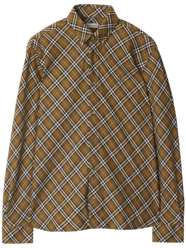 Burberry B Shield Embroidered Check Cotton Long Sleeve Shirt Oxide