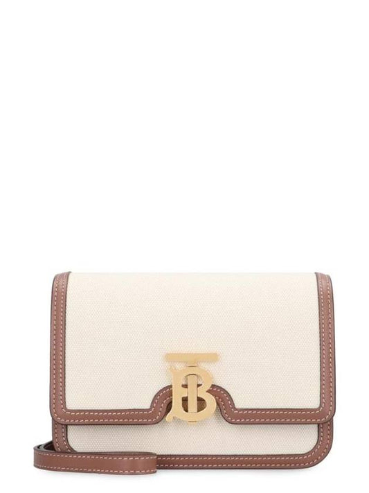 Burberry Two-Tone Canvas Leather Small TB Shoulder Bag Ivory