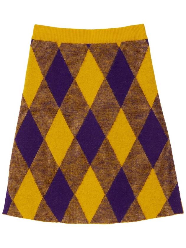 Burberry Argyle Check Pattern Knit A-Line Skirt Yellow