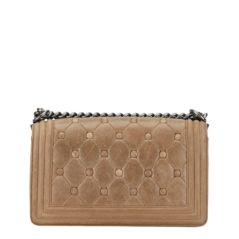 Chanel Boy Chain Shoulder Bag Beige Leather