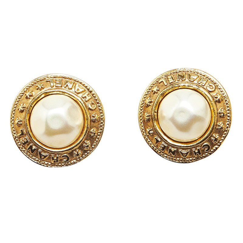 Chanel Logo Earrings Gold Plated Faux Pearl