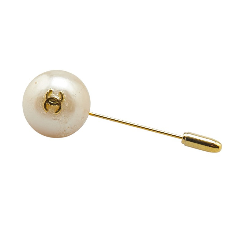 Chanel Vintage Coco Mark Pearl Pin Brooch Gold