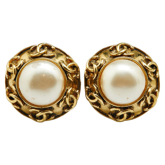Chanel Vintage Coco Mark Pearl Clip Earrings