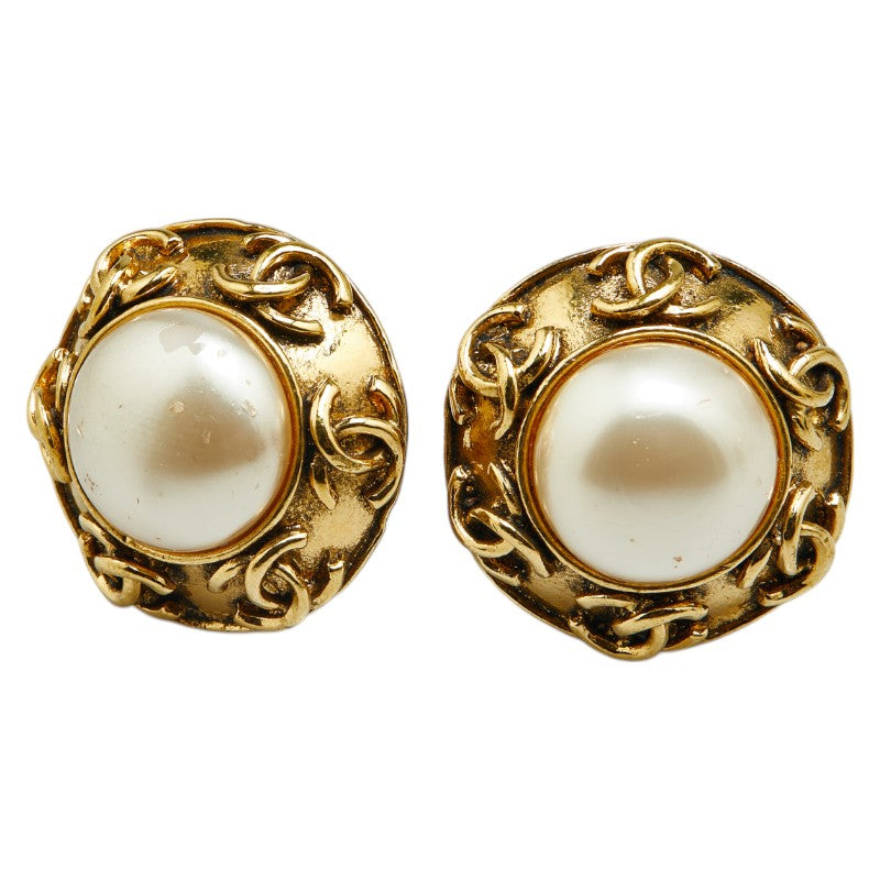 Chanel Vintage Coco Mark Pearl Clip Earrings