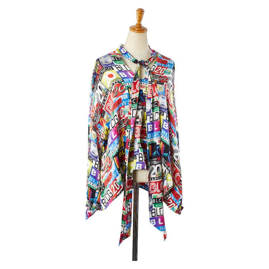 Balenciaga Logo Silk Long Sleeve Shirt Blouse