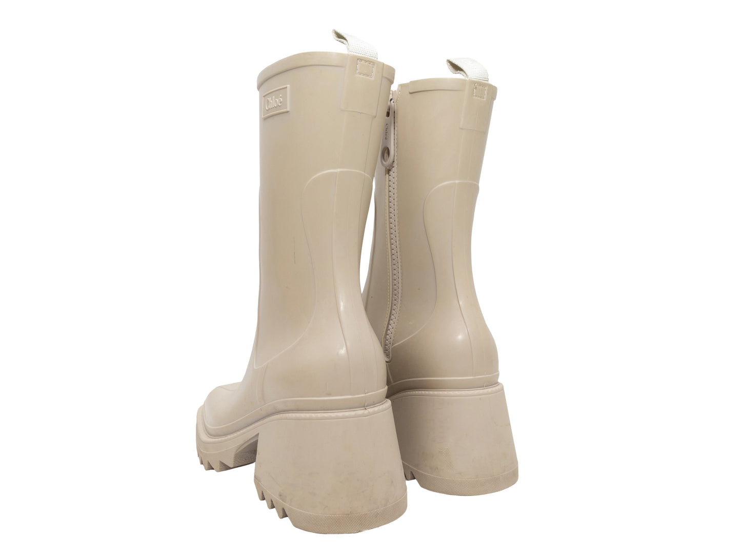 Taupe Chloe Betty Heeled Rubber Rain Boots Size 39