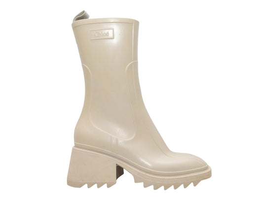 Taupe Chloe Betty Heeled Rubber Rain Boots Size 39
