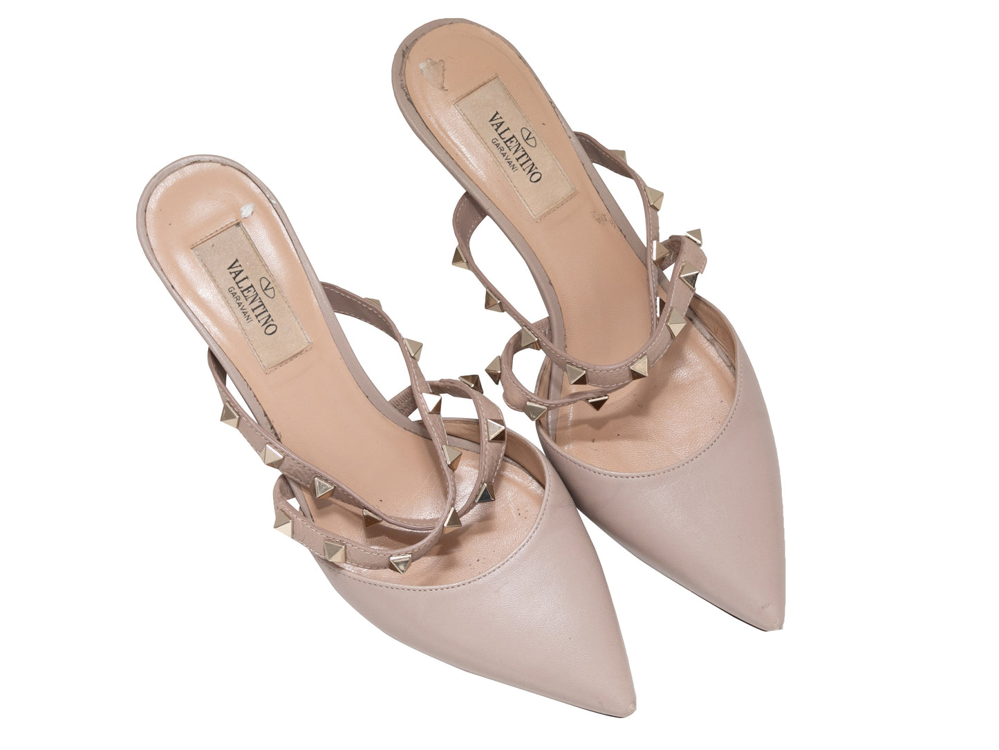 Beige Valentino Pointed-Toe Rockstud Heeled Mules Size 36