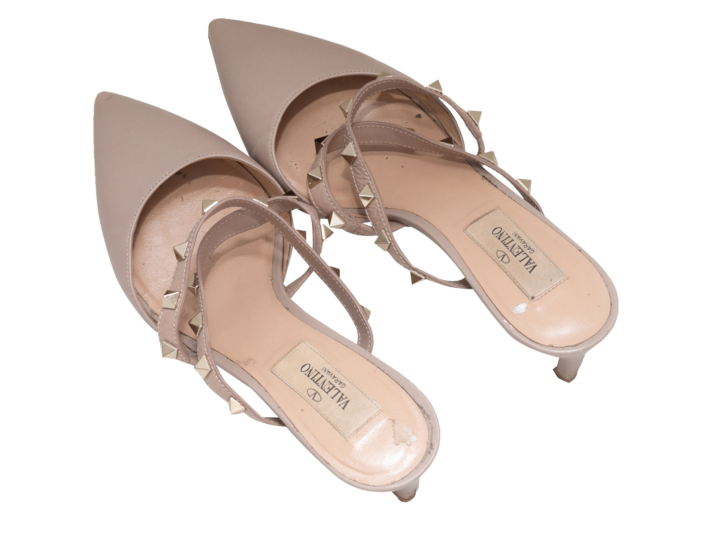 Beige Valentino Pointed-Toe Rockstud Heeled Mules Size 36