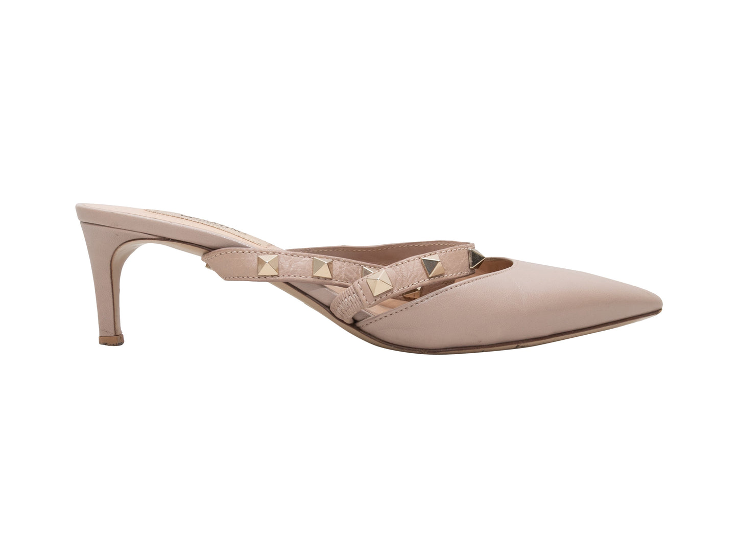 Beige Valentino Pointed-Toe Rockstud Heeled Mules Size 36