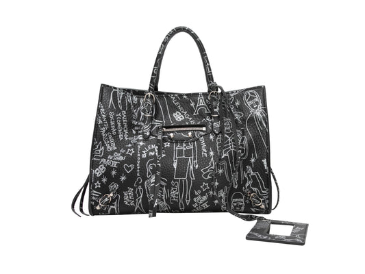 Black & White Balenciaga Small Graffiti Tote