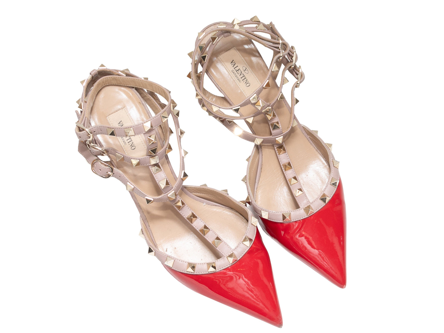 Red & Beige Valentino Patent Pointed-Toe Rockstud Heels Size 41