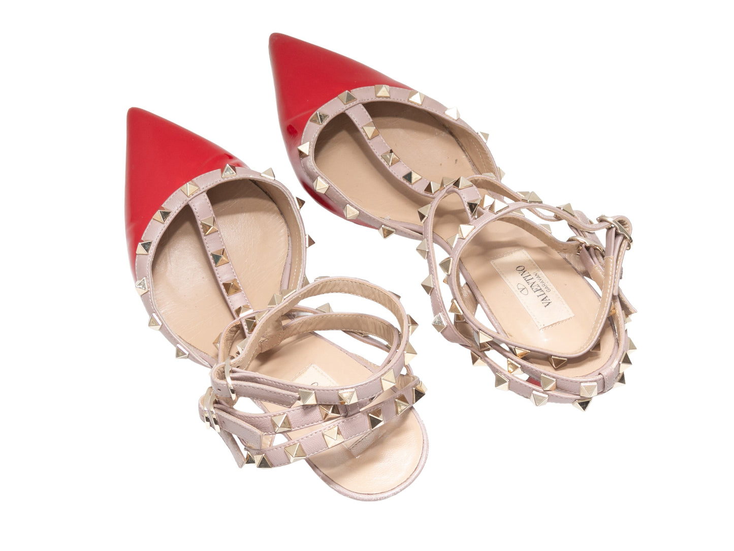 Red & Beige Valentino Patent Pointed-Toe Rockstud Heels Size 41