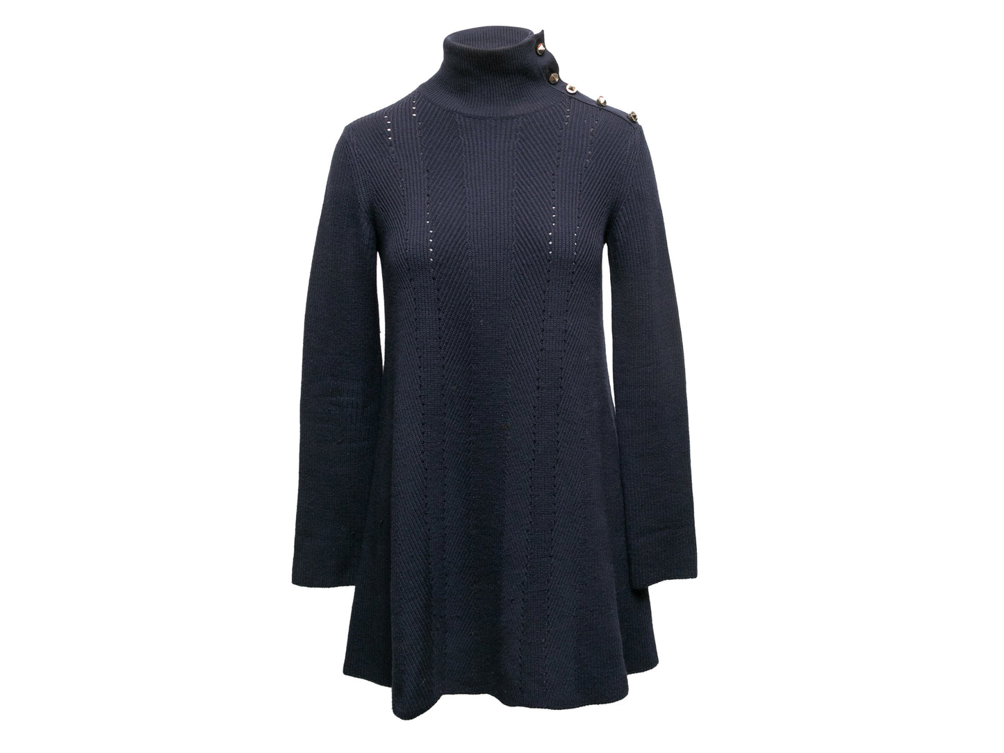 Navy Valentino Virgin Wool Knit Rockstud-Embellished Mini Dress Size US XS/S