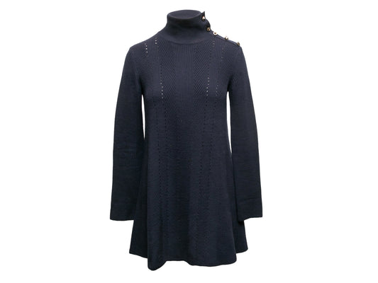 Navy Valentino Virgin Wool Knit Rockstud-Embellished Mini Dress Size US XS/S