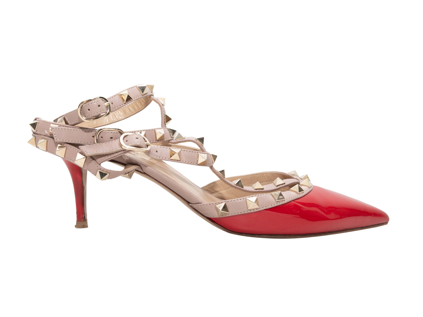 Red & Beige Valentino Patent Pointed-Toe Rockstud Heels Size 41