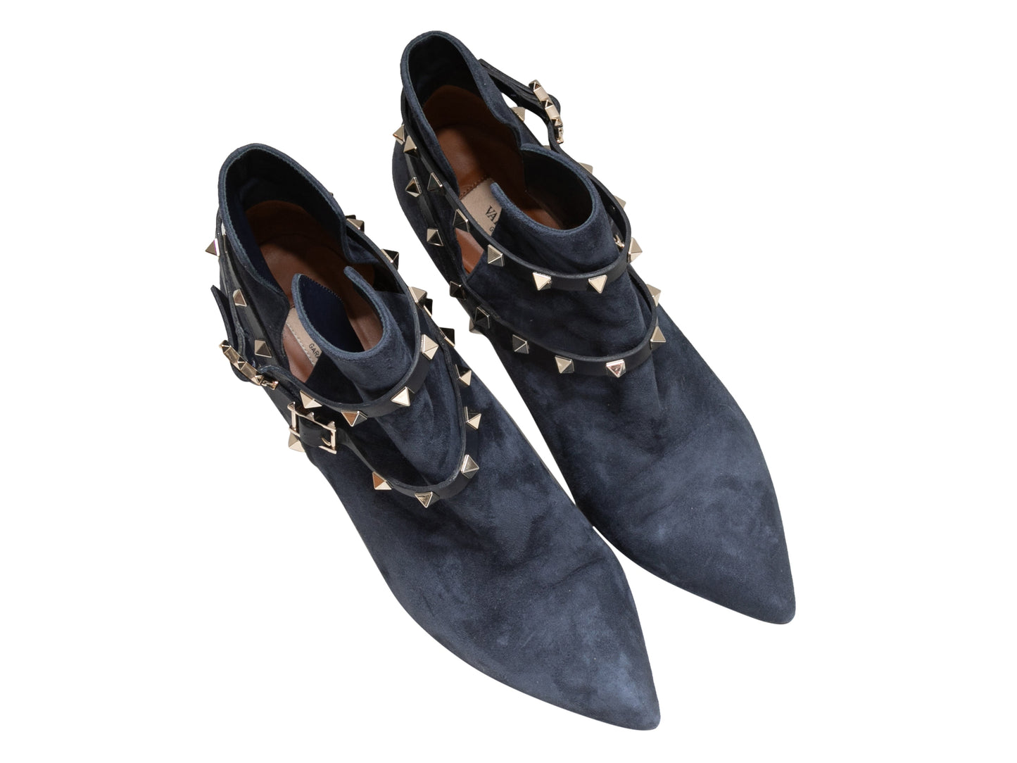 Navy Valentino Suede Rockstud Heeled Ankle Boots Size 40.5