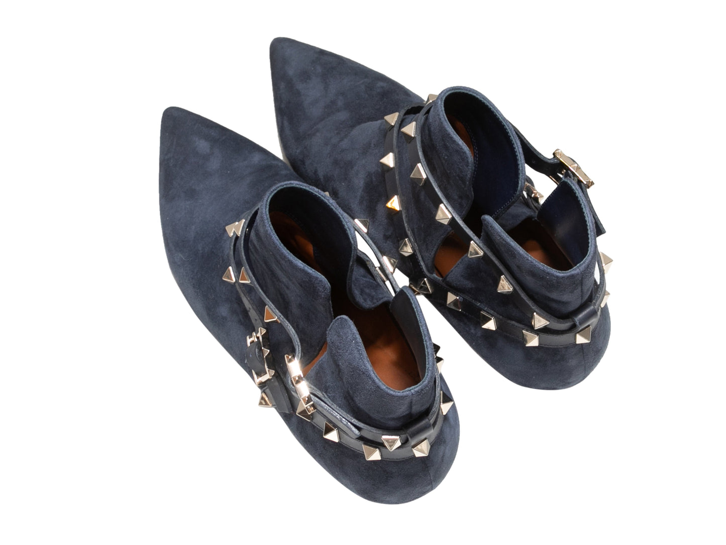 Navy Valentino Suede Rockstud Heeled Ankle Boots Size 40.5