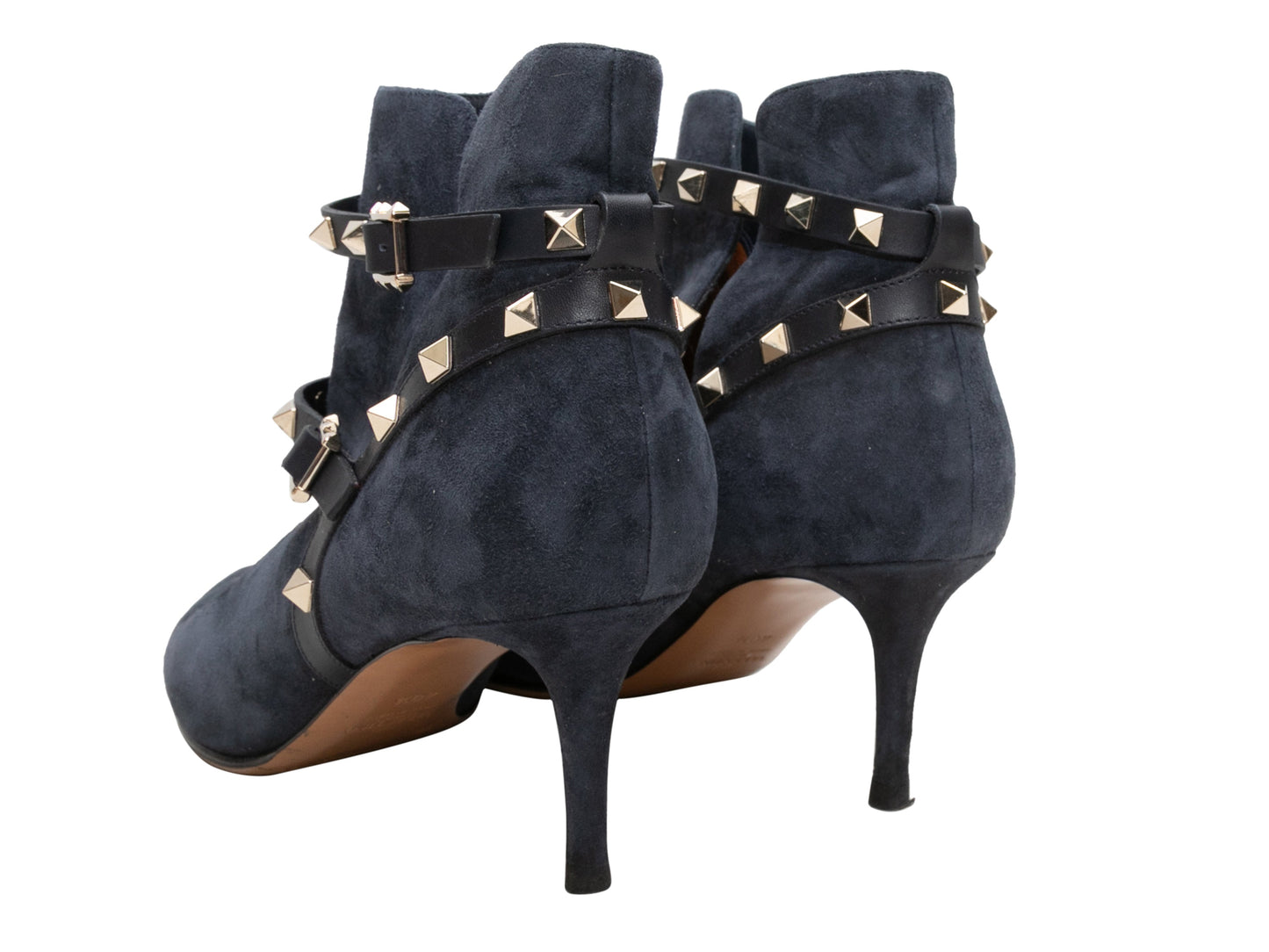 Navy Valentino Suede Rockstud Heeled Ankle Boots Size 40.5