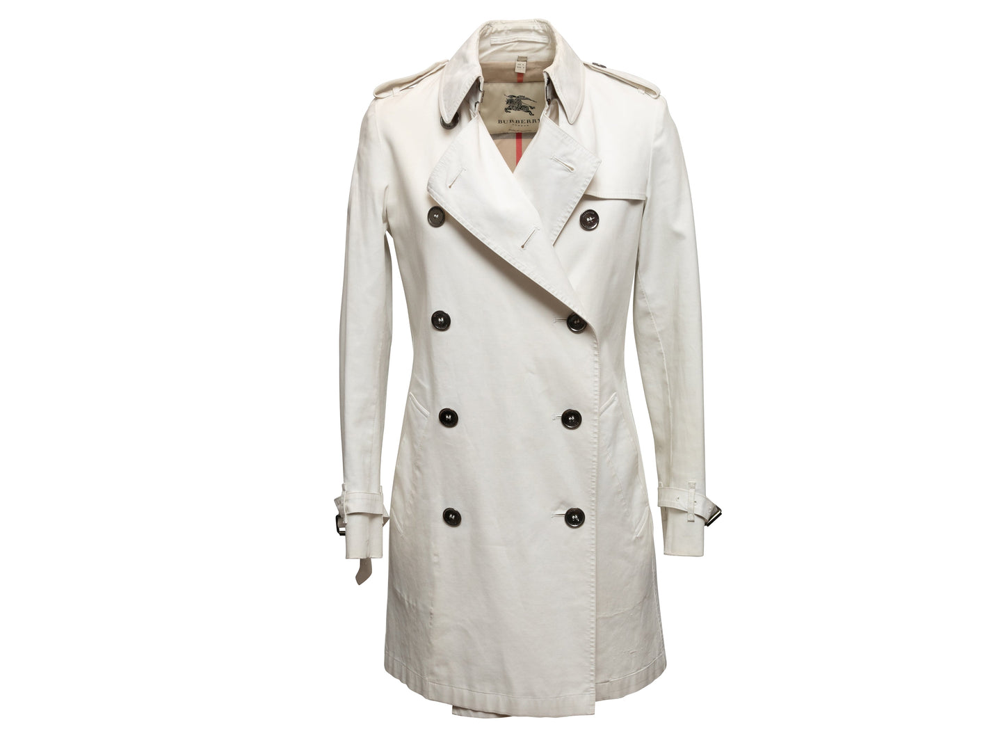 White Burberry Double-Breasted Belted Trench Coat Size US 4