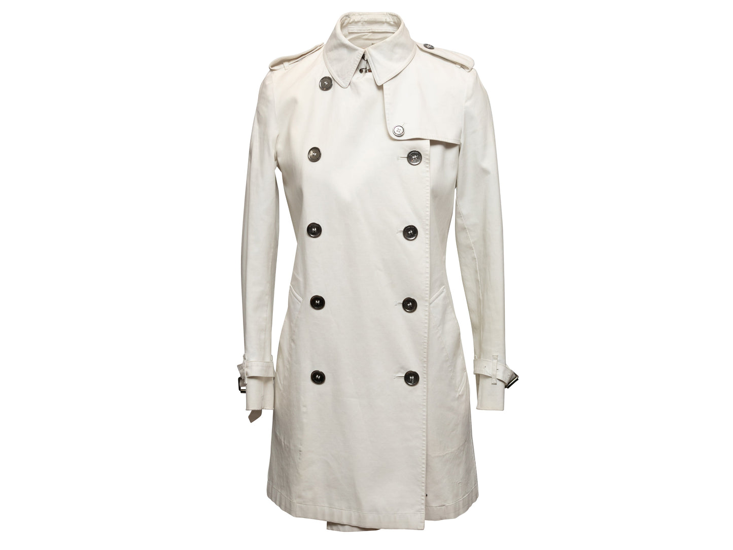 White Burberry Double-Breasted Belted Trench Coat Size US 4