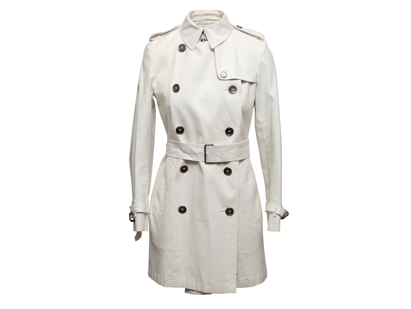 White Burberry Double-Breasted Belted Trench Coat Size US 4