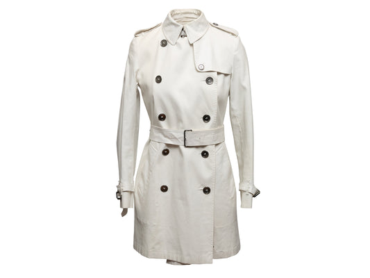 White Burberry Double-Breasted Belted Trench Coat Size US 4