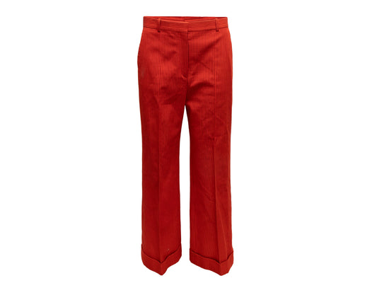 Red & Black Celine Pinstriped Straight-Leg Trousers Size FR 38
