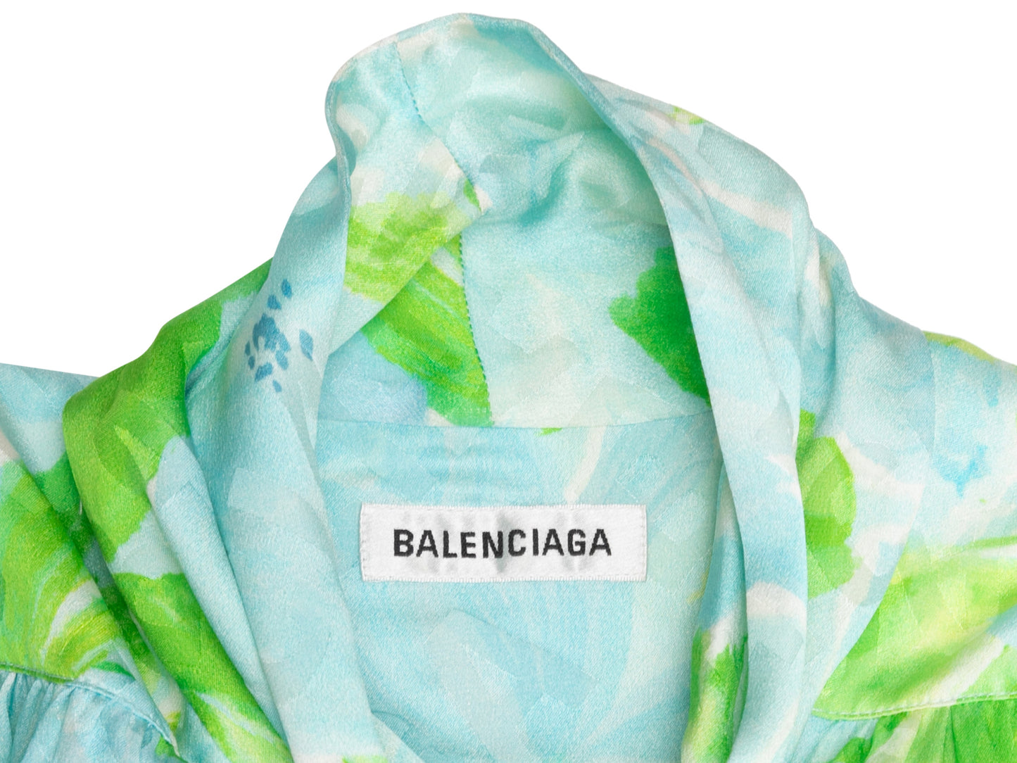Light Blue & Green Balenciaga 2019 Silk Logo Print Top Size EU 38