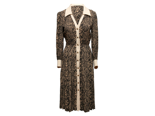 Beige & Black Celine Fall/Winter 2020 Snakeskin Print Dress Size US S