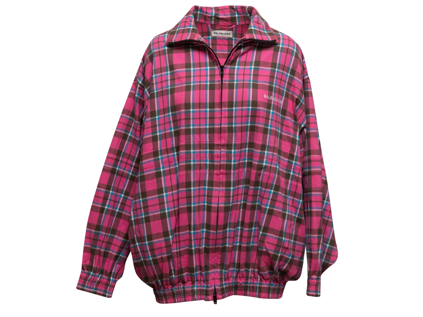 Pink & Multicolor Balenciaga Plaid Cotton Zip Jacket Size EU 34