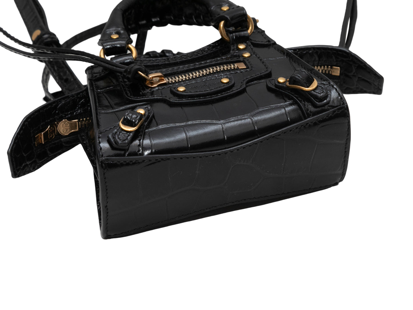 Black Balenciaga Embossed Croc Super Nano City Bag