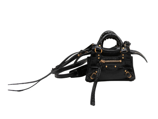 Black Balenciaga Embossed Croc Super Nano City Bag