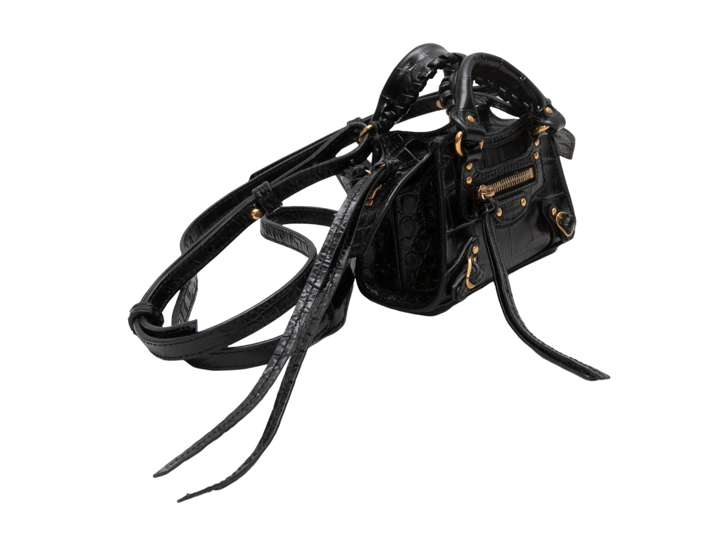 Black Balenciaga Embossed Croc Super Nano City Bag