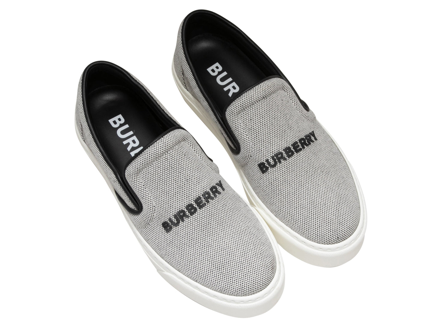 Black & White Burberry Spellout Slip-On Sneakers Size 38.5