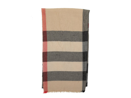Beige & Multicolor Burberry Shimmer Nova Check Scarf