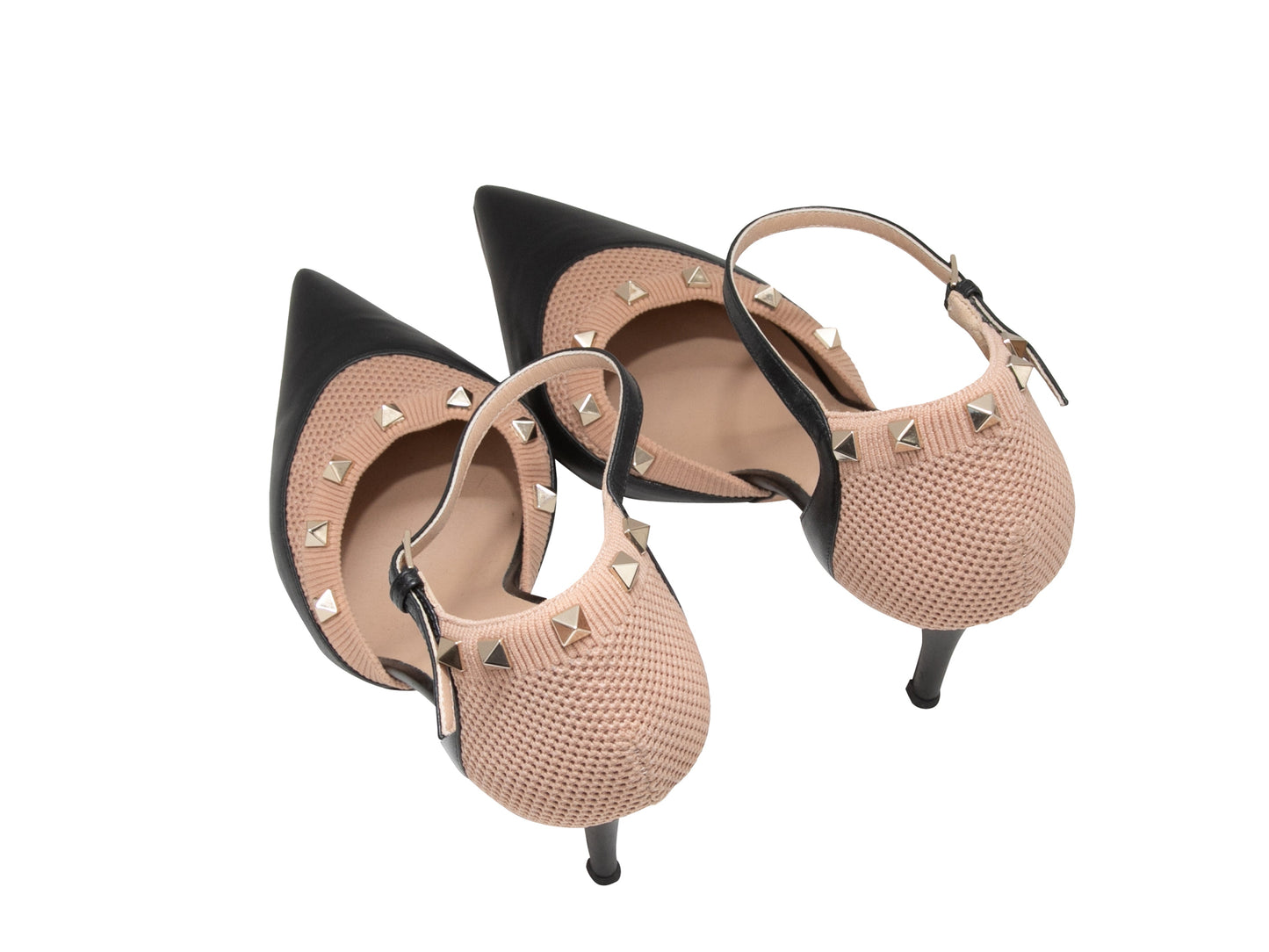 Black & Tan Valentino Pointed-Toe Rockstud Ankle Strap Pumps Size 40