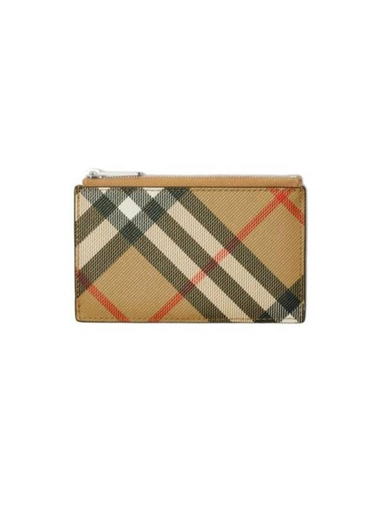 Burberry Check Zip Card Wallet Sand