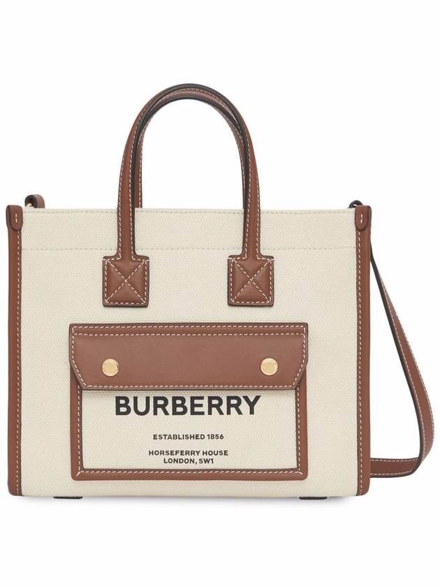Burberry Mini Two-Tone Canvas and Leather Freya Tote Bag Natural Tan