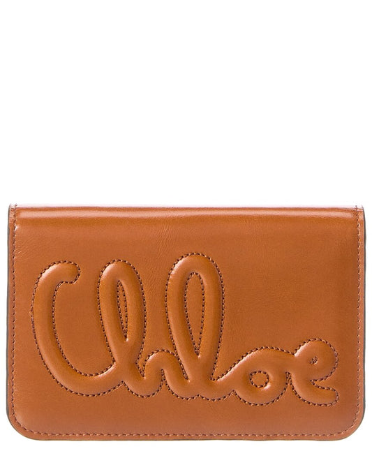 Chloe Logo Leather Card Case ONE SIZE Brown Multi