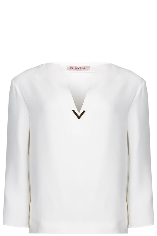 VALENTINO V Logo Top Silk Ivory