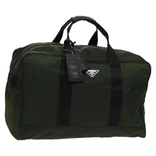 PRADA Boston Bag Nylon Khaki Dark Brown gold  112176