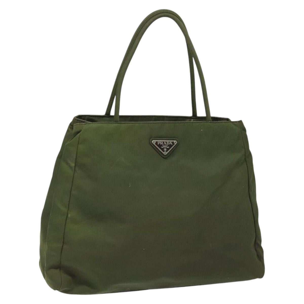 PRADA Hand Bag Nylon Khaki Silver  112195