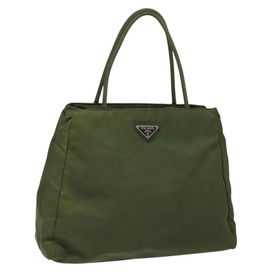PRADA Hand Bag Nylon Khaki Silver  112195