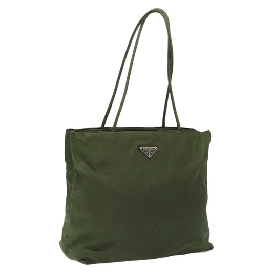 PRADA Tote Bag Nylon Khaki Silver  112197